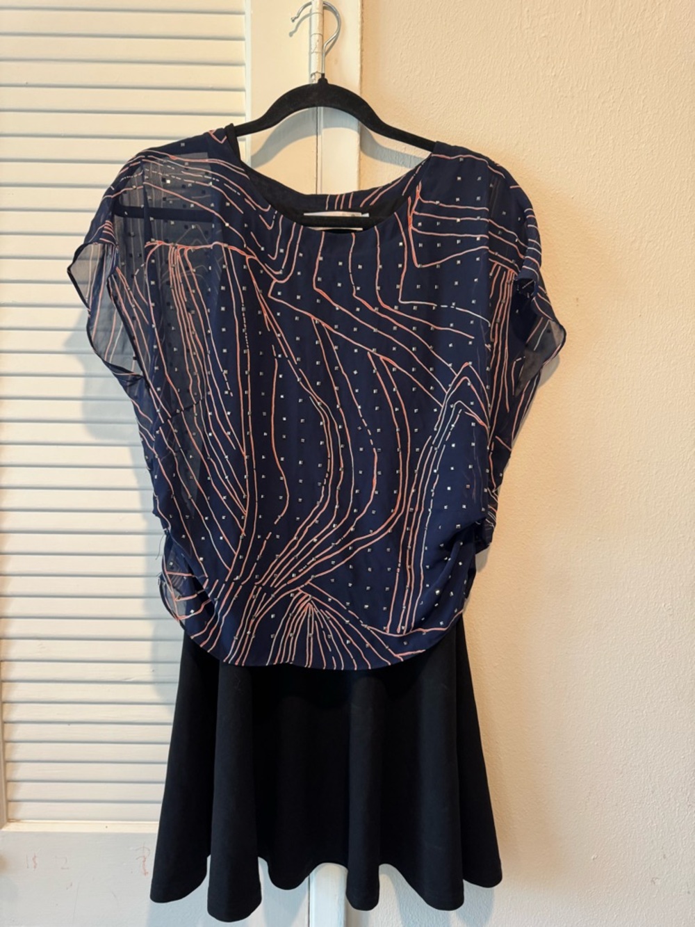 Navy & Blush Printed Chiffon Overlay Dress